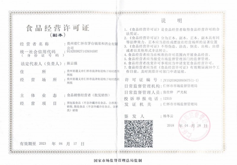 食品經營許可證